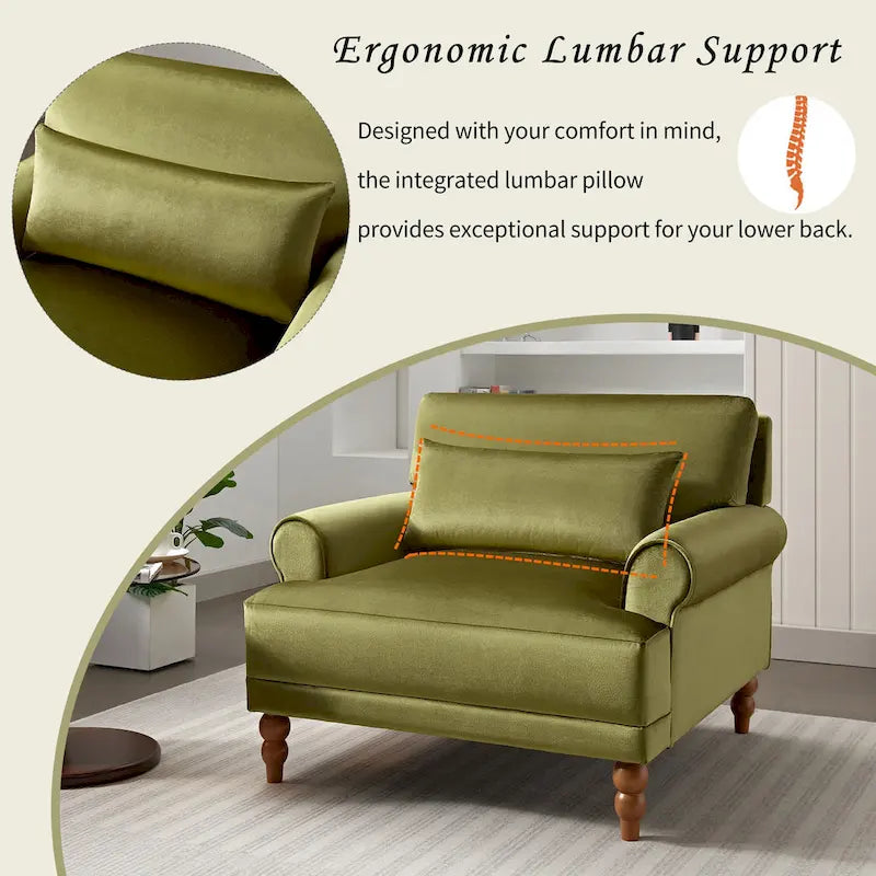 37.8 Velvet Accent Chair with Ergonomic Lumbar Support