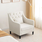 Beige 30 Upholstered Tufted Arm Chair with Lumbar Pillow