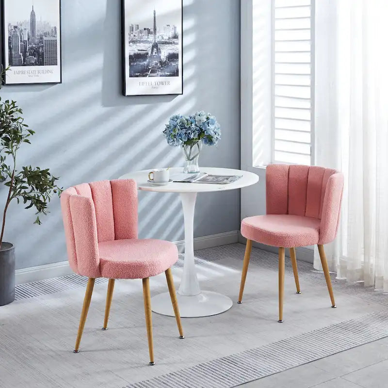 Modern pink dining chair(set of 2 ) with iron tube wood color legs, shorthair cushions and comfortable backrest, suitable