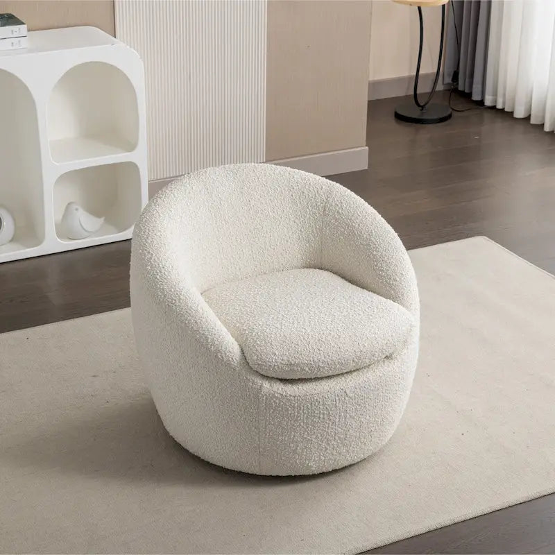 Cream White 31 Boucle Upholstered Barrel Chair with Swivel Base