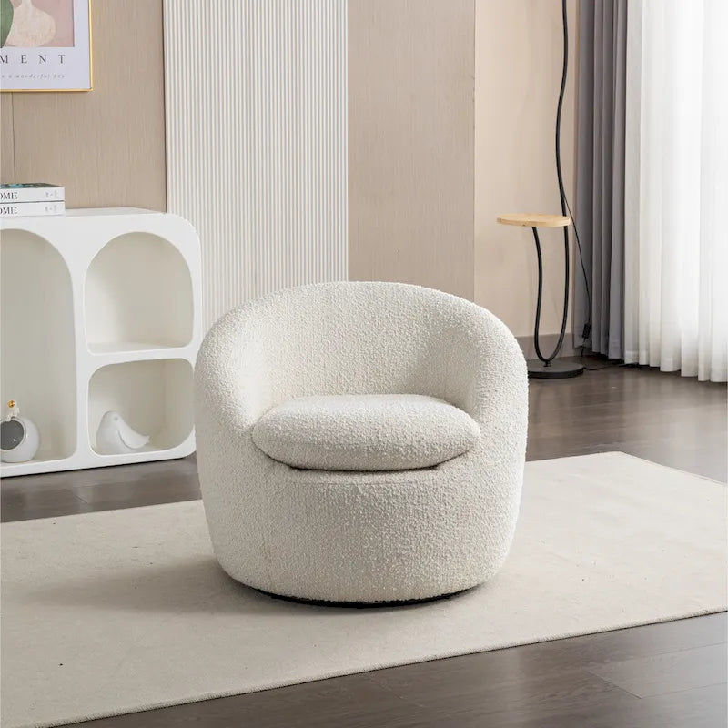 Cream White 31 Boucle Upholstered Barrel Chair with Swivel Base