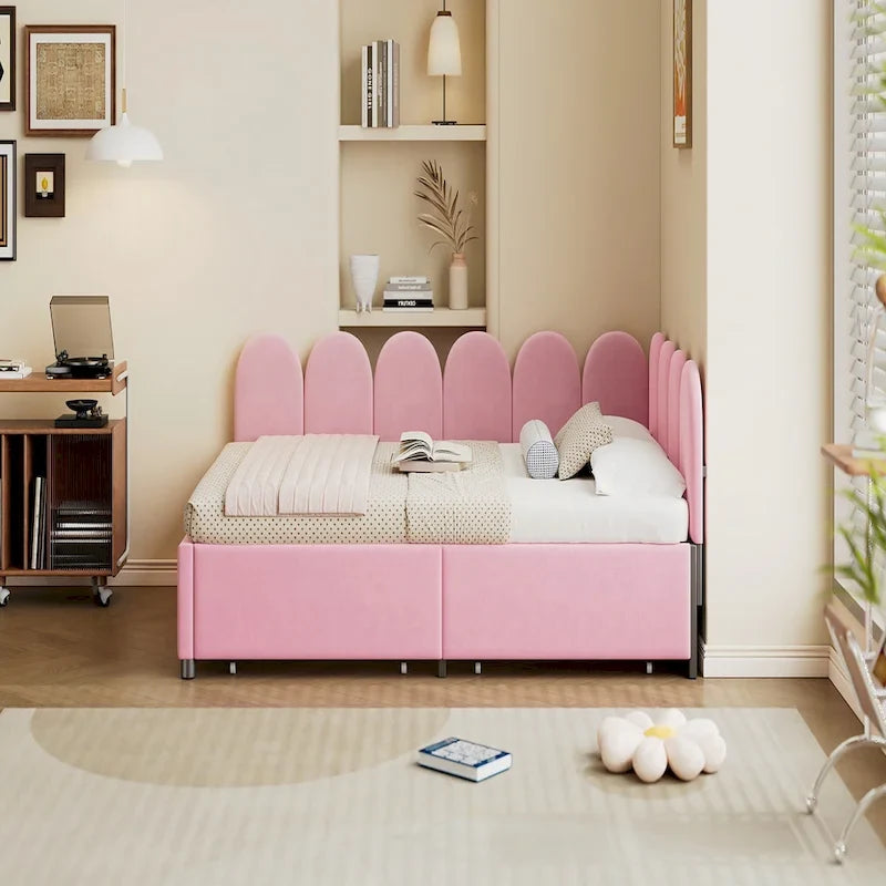 Full Size Upholstered Daybed with 2 Drawers