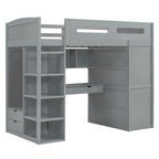 Twin Size Loft Bed with Desk, Wardrobes, 4 Drawers and 4 Shelves