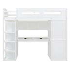 Twin Size Loft Bed with Desk, Wardrobes, 4 Drawers and 4 Shelves