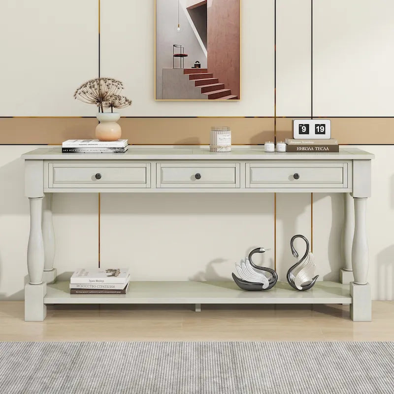 Mediterranean Console Table with 3 Storage Drawers and Open Bottom Shelf for Home Entryway and Hotel
