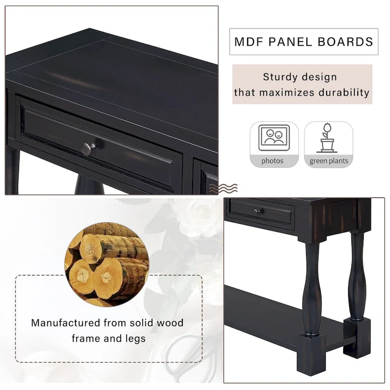 Mediterranean Console Table with 3 Storage Drawers and Open Bottom Shelf for Home Entryway and Hotel
