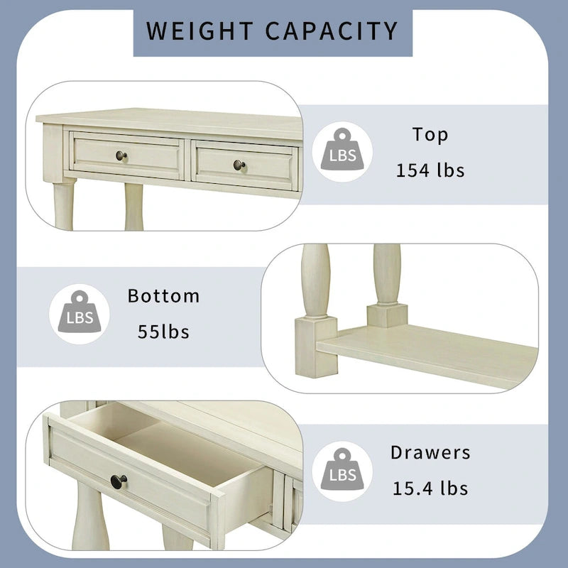 Mediterranean Console Table with 3 Storage Drawers and Open Bottom Shelf for Home Entryway and Hotel