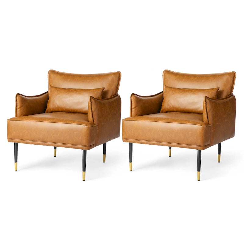 2 29.5W Mid-Century Modern Leatherette Armchairs With Side Pocket - 29.5 W x 32 H x 28.75 D