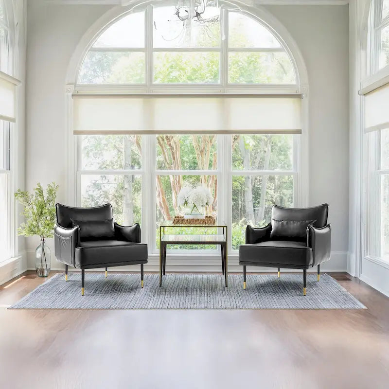 2 29.5W Mid-Century Modern Leatherette Armchairs With Side Pocket - 29.5 W x 32 H x 28.75 D