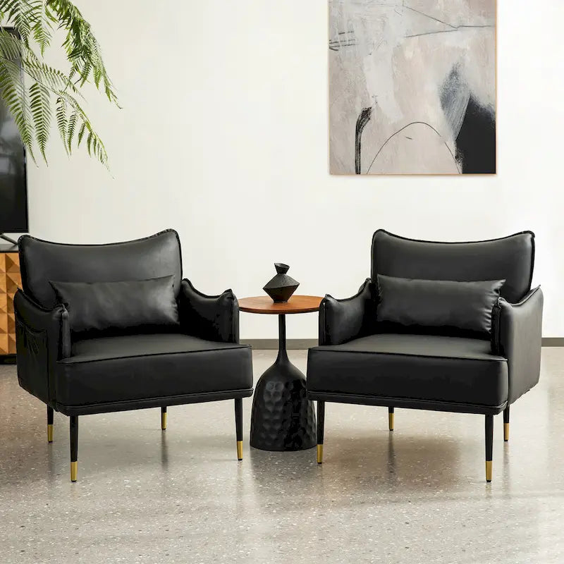 2 29.5W Mid-Century Modern Leatherette Armchairs With Side Pocket - 29.5 W x 32 H x 28.75 D