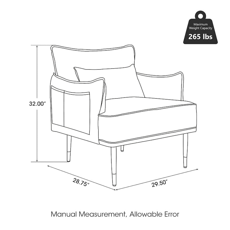 2 29.5W Mid-Century Modern Leatherette Armchairs With Side Pocket - 29.5 W x 32 H x 28.75 D