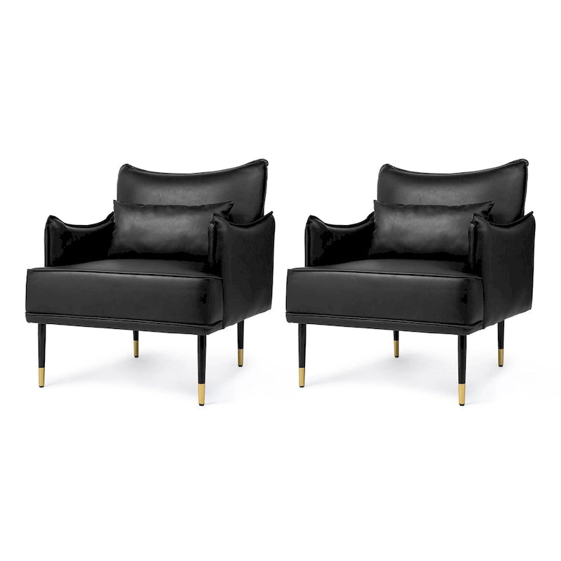 2 29.5W Mid-Century Modern Leatherette Armchairs With Side Pocket - 29.5 W x 32 H x 28.75 D