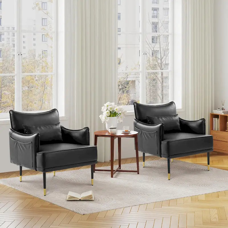 2 29.5W Mid-Century Modern Leatherette Armchairs With Side Pocket - 29.5 W x 32 H x 28.75 D