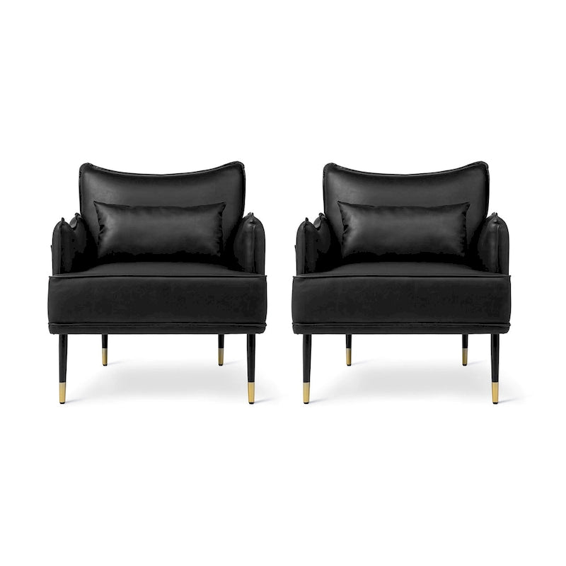 2 29.5W Mid-Century Modern Leatherette Armchairs With Side Pocket - 29.5 W x 32 H x 28.75 D