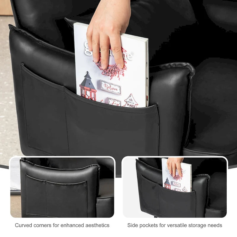 2 29.5W Mid-Century Modern Leatherette Armchairs With Side Pocket - 29.5 W x 32 H x 28.75 D