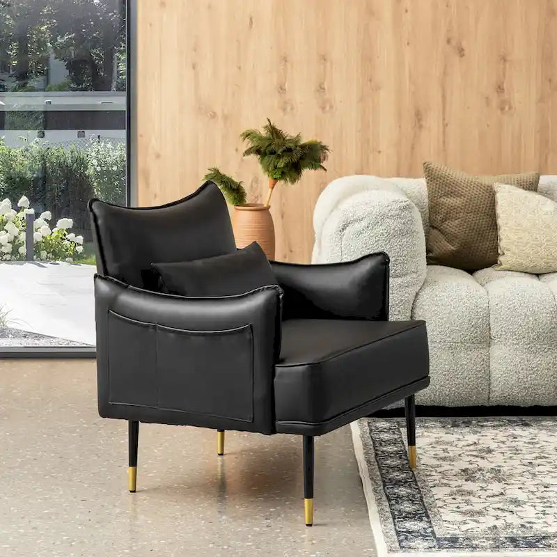2 29.5W Mid-Century Modern Leatherette Armchairs With Side Pocket - 29.5 W x 32 H x 28.75 D