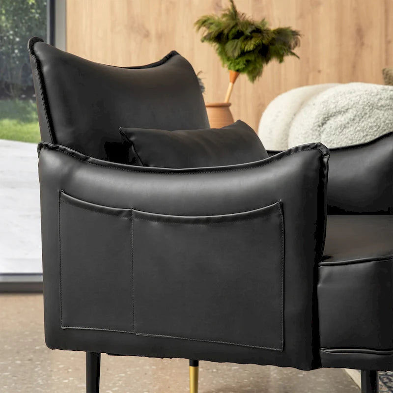 2 29.5W Mid-Century Modern Leatherette Armchairs With Side Pocket - 29.5 W x 32 H x 28.75 D