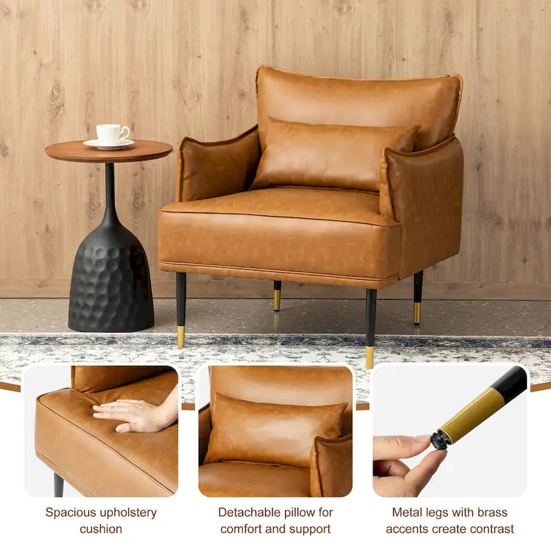 2 29.5W Mid-Century Modern Leatherette Armchairs With Side Pocket - 29.5 W x 32 H x 28.75 D