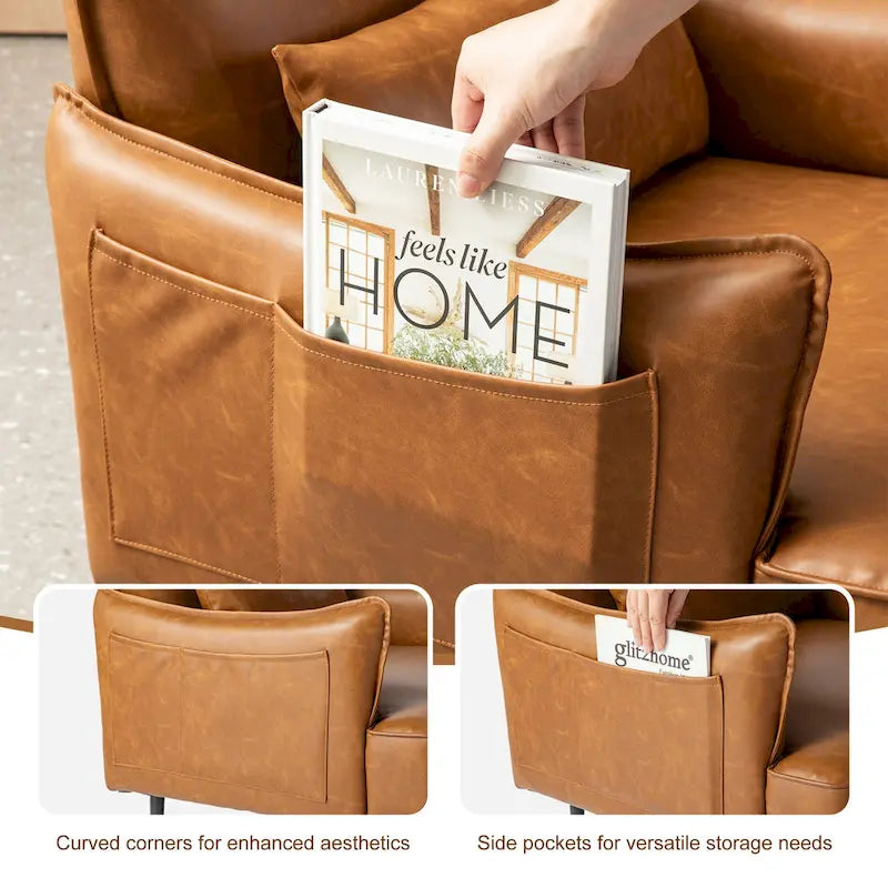 2 29.5W Mid-Century Modern Leatherette Armchairs With Side Pocket - 29.5 W x 32 H x 28.75 D