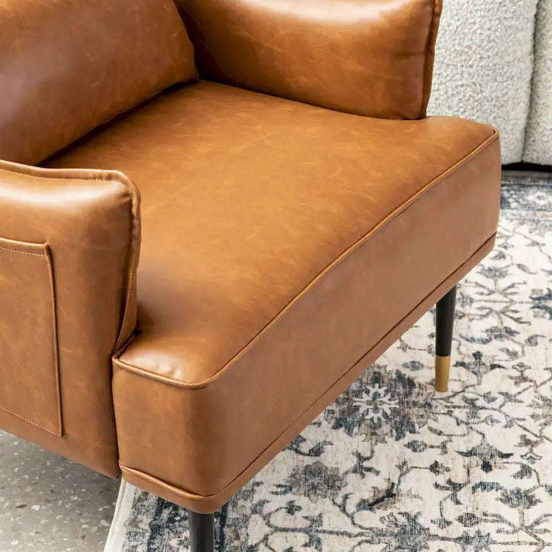 2 29.5W Mid-Century Modern Leatherette Armchairs With Side Pocket - 29.5 W x 32 H x 28.75 D