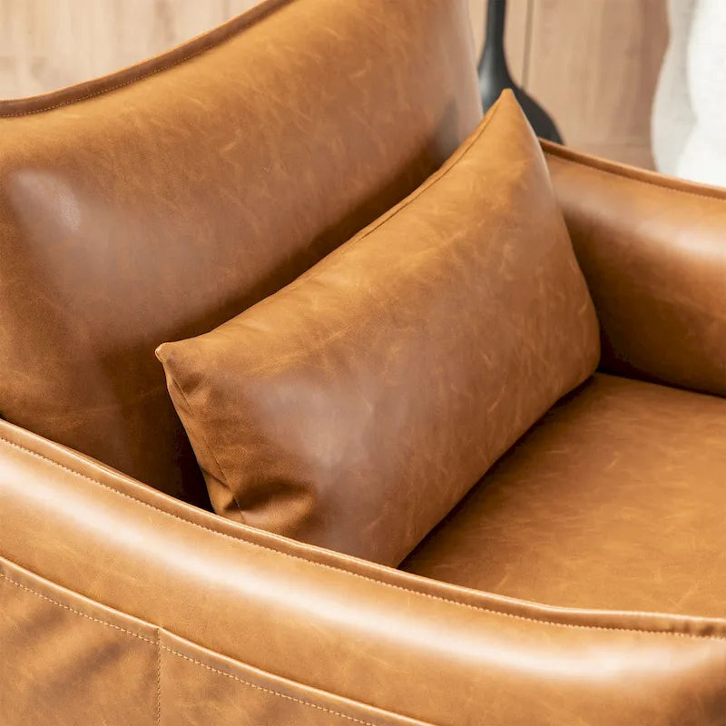 2 29.5W Mid-Century Modern Leatherette Armchairs With Side Pocket - 29.5 W x 32 H x 28.75 D