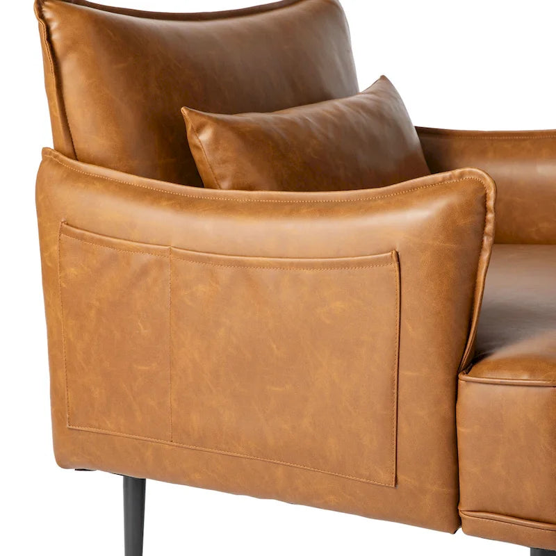 2 29.5W Mid-Century Modern Leatherette Armchairs With Side Pocket - 29.5 W x 32 H x 28.75 D