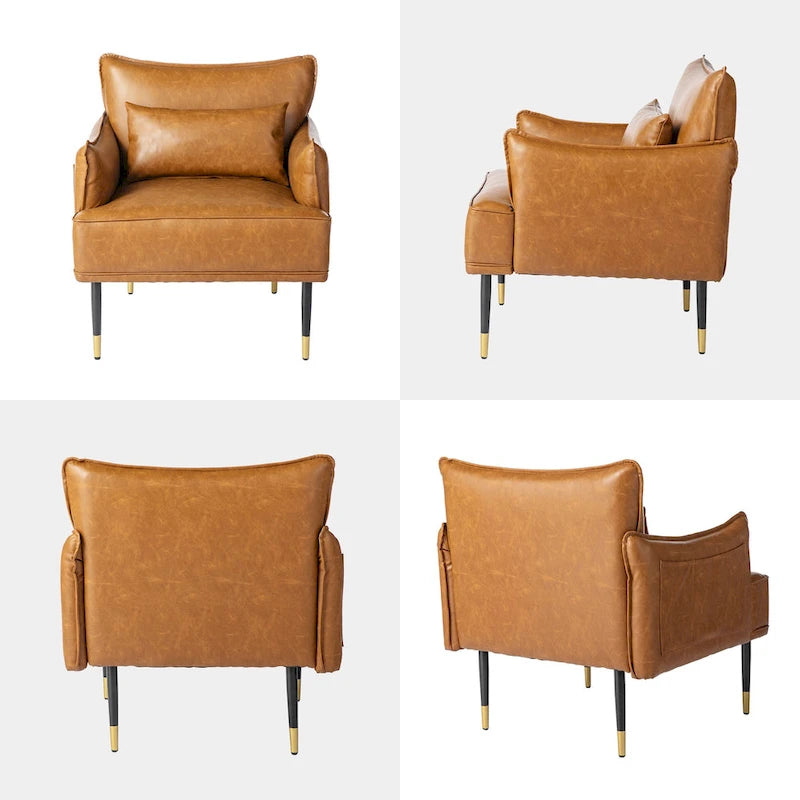 2 29.5W Mid-Century Modern Leatherette Armchairs With Side Pocket - 29.5 W x 32 H x 28.75 D