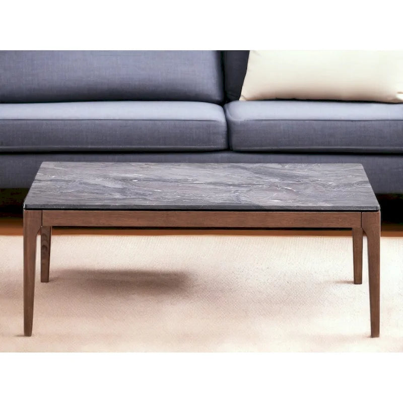 47 Gray and Walnut Stone and Solid Wood Coffee Table - 47' X '18' X '28