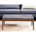 47 Gray and Walnut Stone and Solid Wood Coffee Table - 47' X '18' X '28