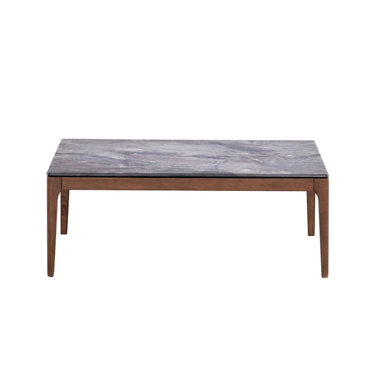 47 Gray and Walnut Stone and Solid Wood Coffee Table - 47' X '18' X '28