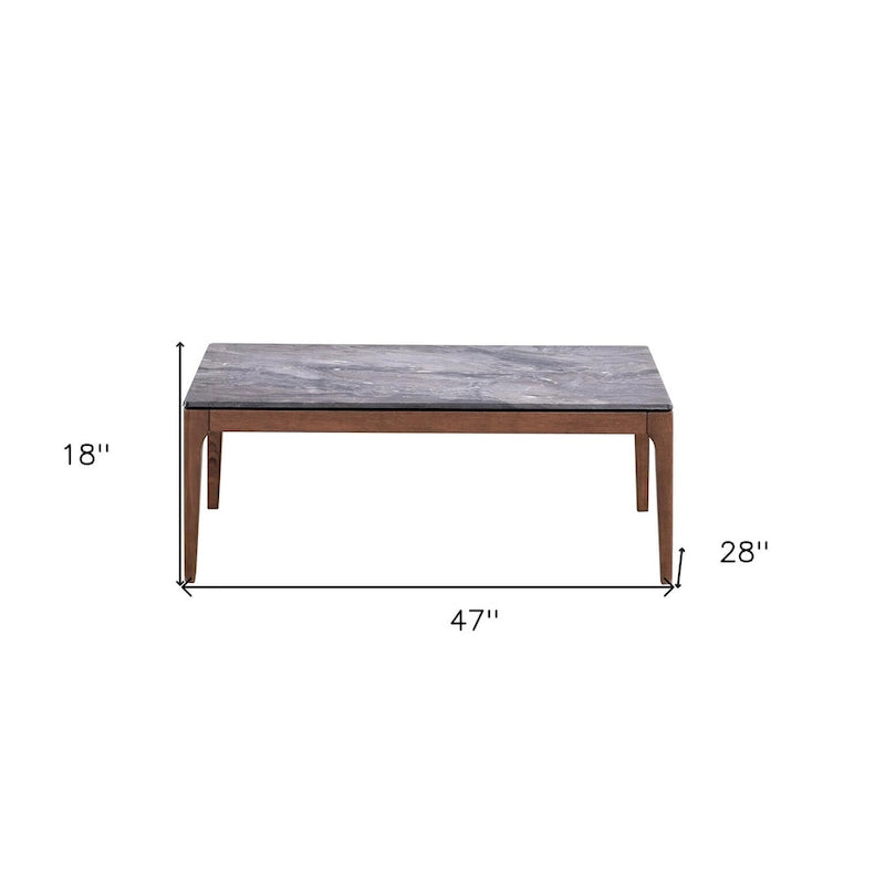 47 Gray and Walnut Stone and Solid Wood Coffee Table - 47' X '18' X '28