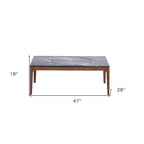 47 Gray and Walnut Stone and Solid Wood Coffee Table - 47' X '18' X '28