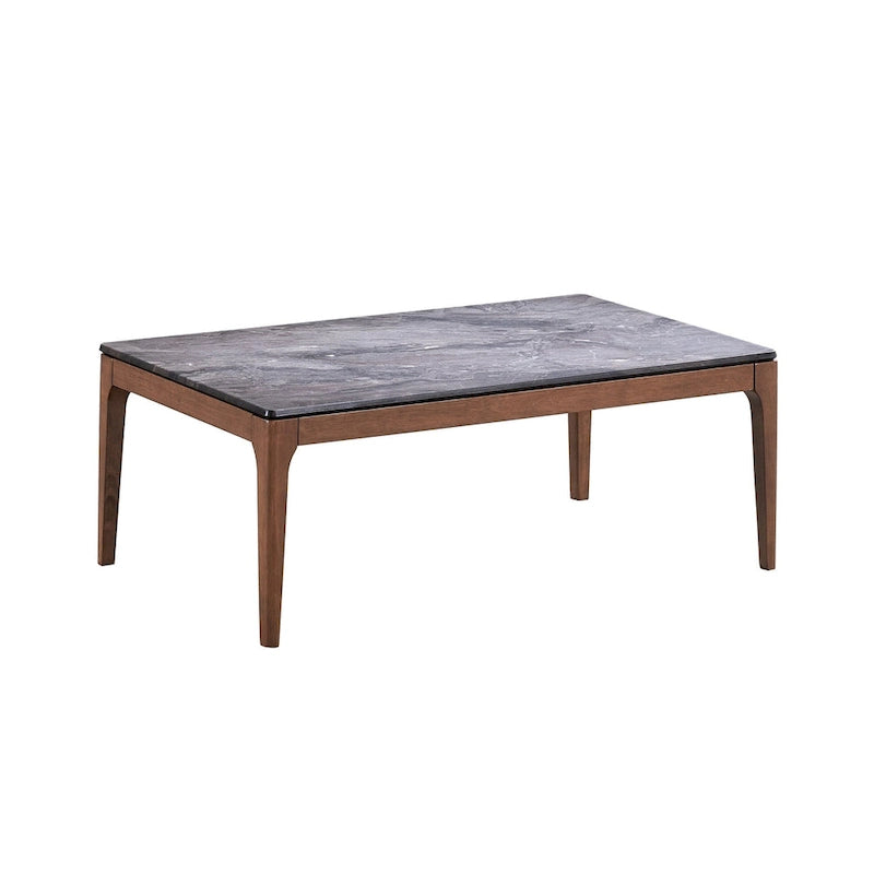 47 Gray and Walnut Stone and Solid Wood Coffee Table - 47' X '18' X '28