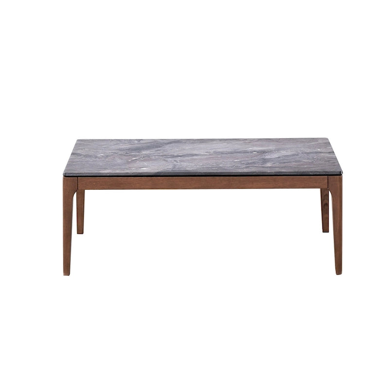 47 Gray and Walnut Stone and Solid Wood Coffee Table - 47' X '18' X '28
