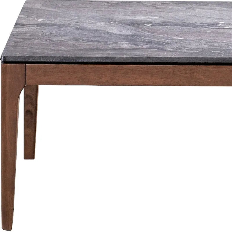 47 Gray and Walnut Stone and Solid Wood Coffee Table - 47' X '18' X '28