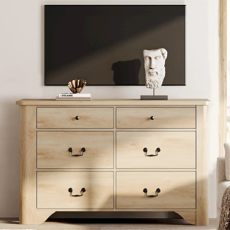 Farmhouse Dresser TV Stand with 6 Drawers for TVs up to 55-inch, Wood Entertainment Center with Storage