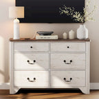 Farmhouse Dresser TV Stand with 6 Drawers for TVs up to 55-inch, Wood Entertainment Center with Storage