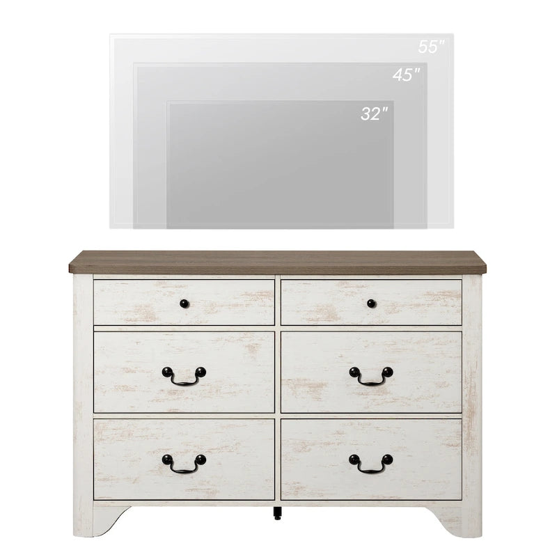 Farmhouse Dresser TV Stand with 6 Drawers for TVs up to 55-inch, Wood Entertainment Center with Storage