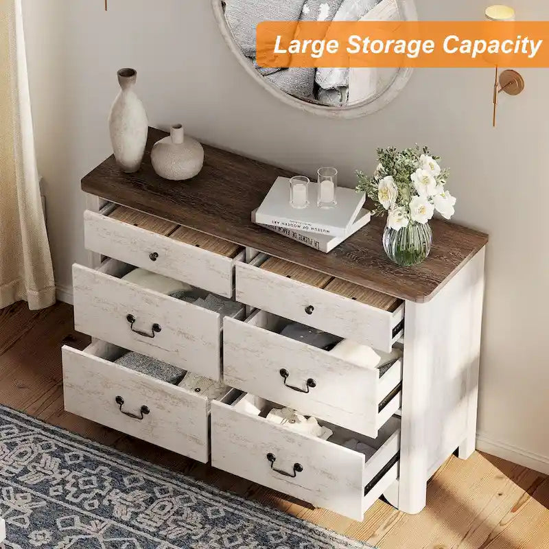 Farmhouse Dresser TV Stand with 6 Drawers for TVs up to 55-inch, Wood Entertainment Center with Storage