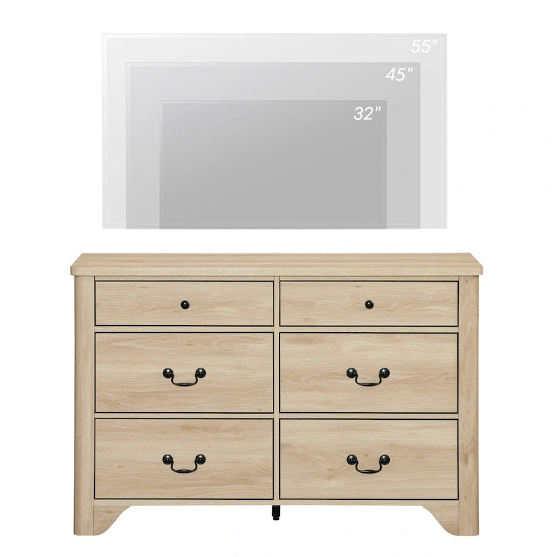 Farmhouse Dresser TV Stand with 6 Drawers for TVs up to 55-inch, Wood Entertainment Center with Storage