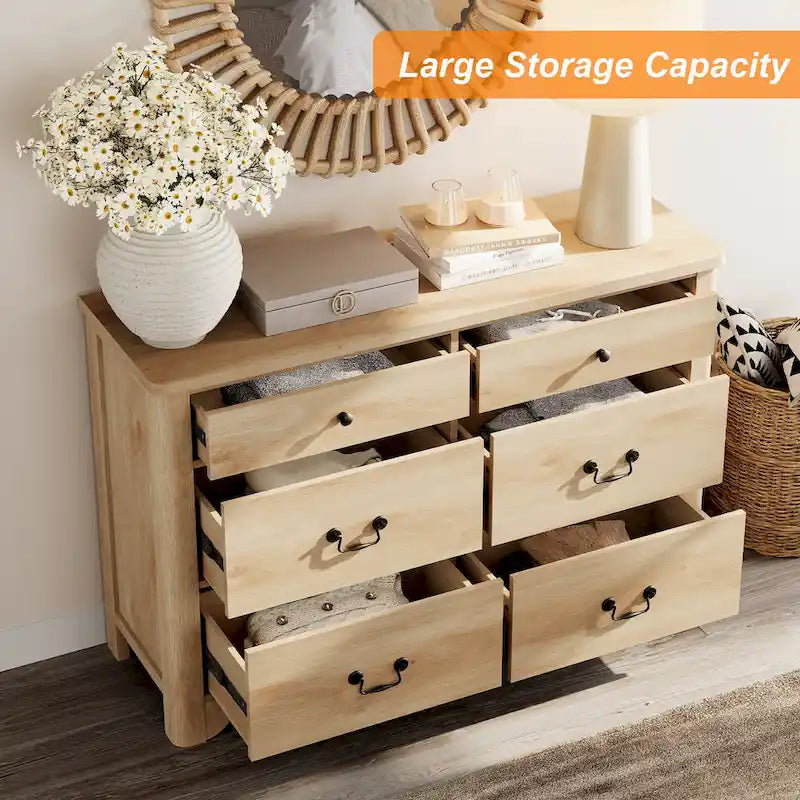 Farmhouse Dresser TV Stand with 6 Drawers for TVs up to 55-inch, Wood Entertainment Center with Storage