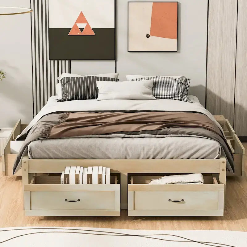 Queen Size Platform Bed with 6 Storage Drawers