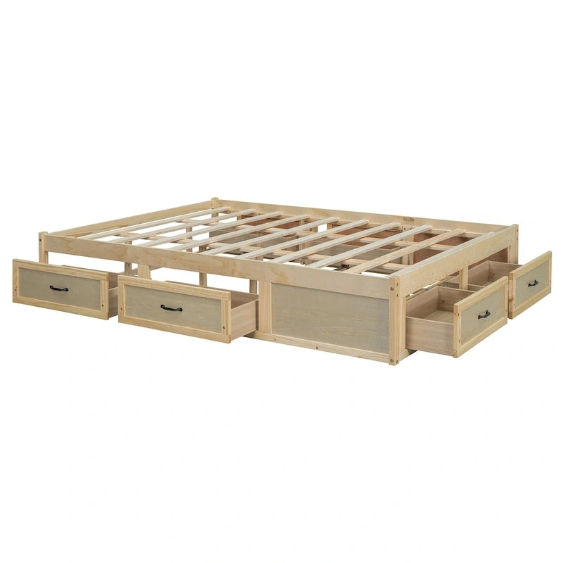 Queen Size Platform Bed with 6 Storage Drawers