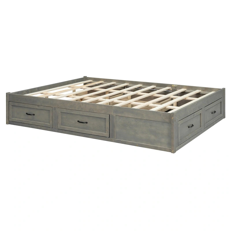 Queen Size Platform Bed with 6 Storage Drawers