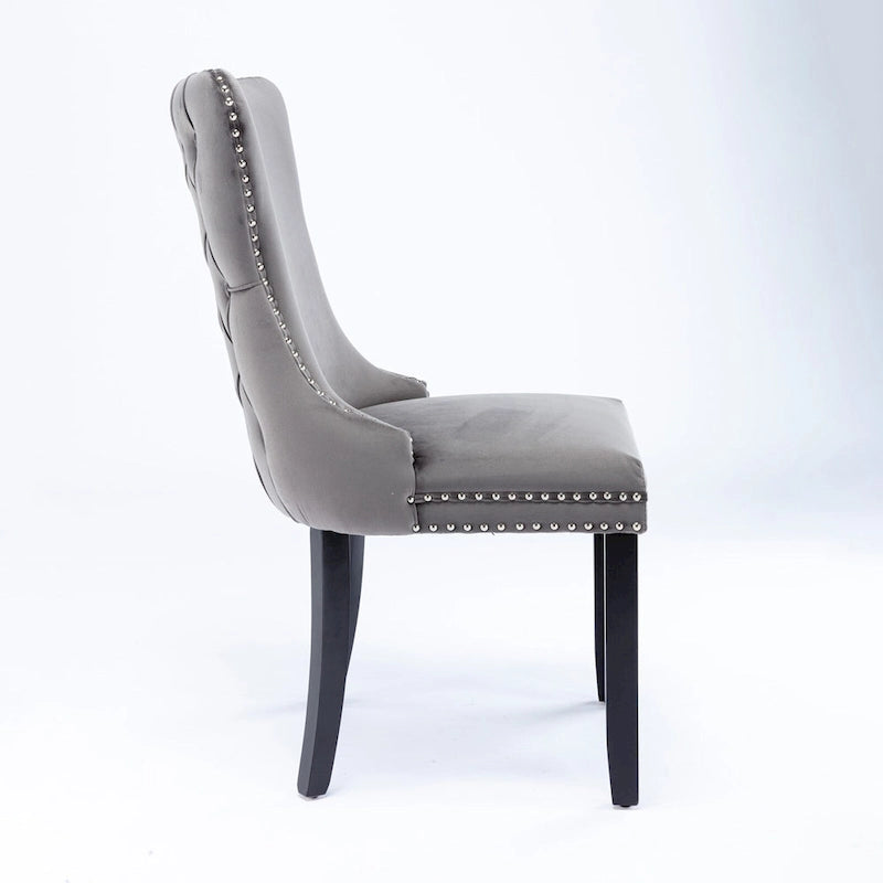 Velvet Upholstered Dining Chair with Wing Back Modern Kitchen Chair with Nailhead Trim Wood Frame Side Chair, Set of 2