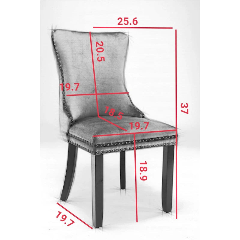 Velvet Upholstered Dining Chair with Wing Back Modern Kitchen Chair with Nailhead Trim Wood Frame Side Chair, Set of 2