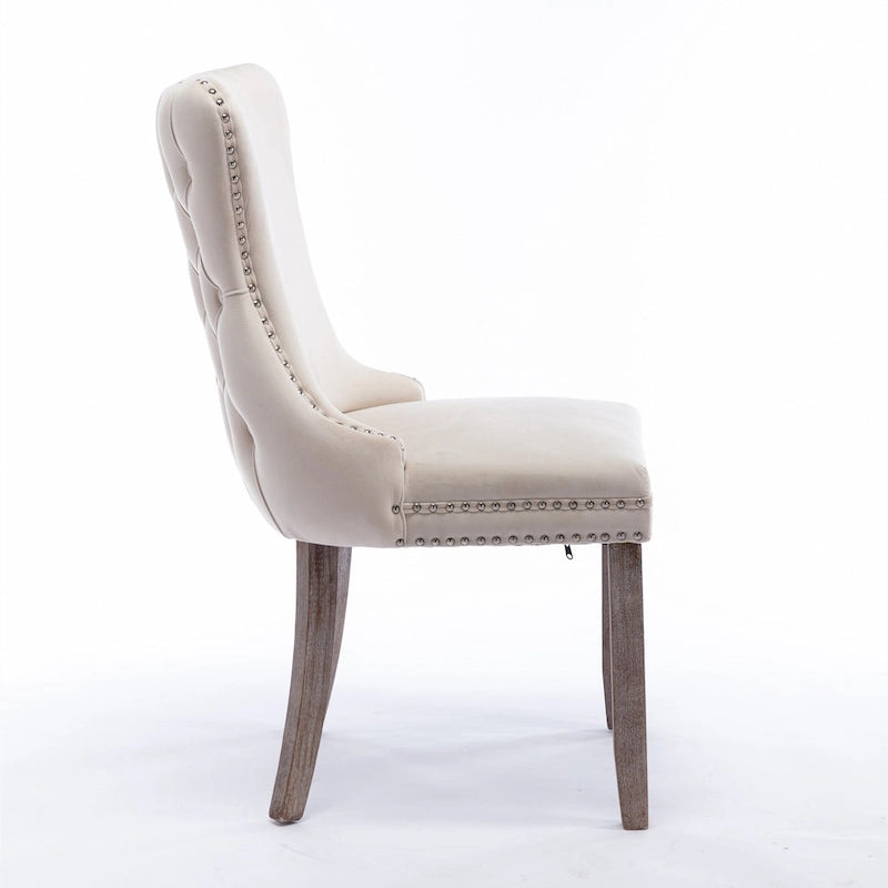 Velvet Upholstered Dining Chair with Wing Back Modern Kitchen Chair with Nailhead Trim Wood Frame Side Chair, Set of 2