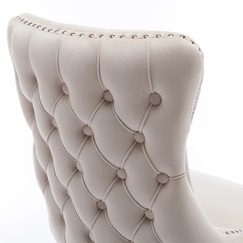 Velvet Upholstered Dining Chair with Wing Back Modern Kitchen Chair with Nailhead Trim Wood Frame Side Chair, Set of 2