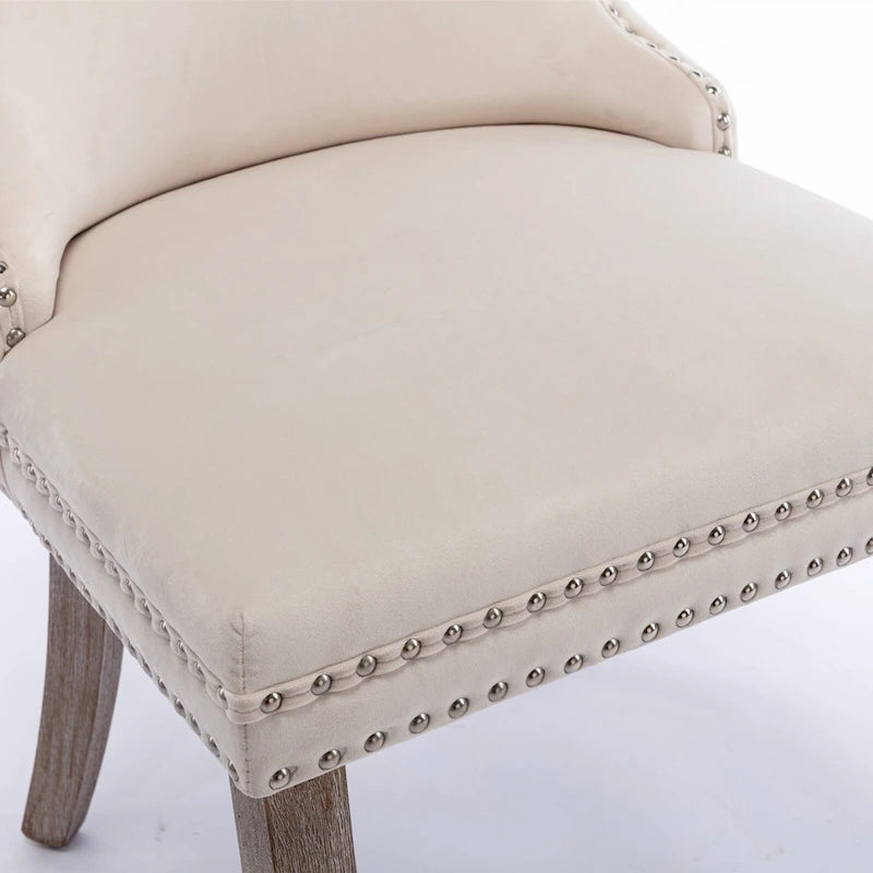 Velvet Upholstered Dining Chair with Wing Back Modern Kitchen Chair with Nailhead Trim Wood Frame Side Chair, Set of 2