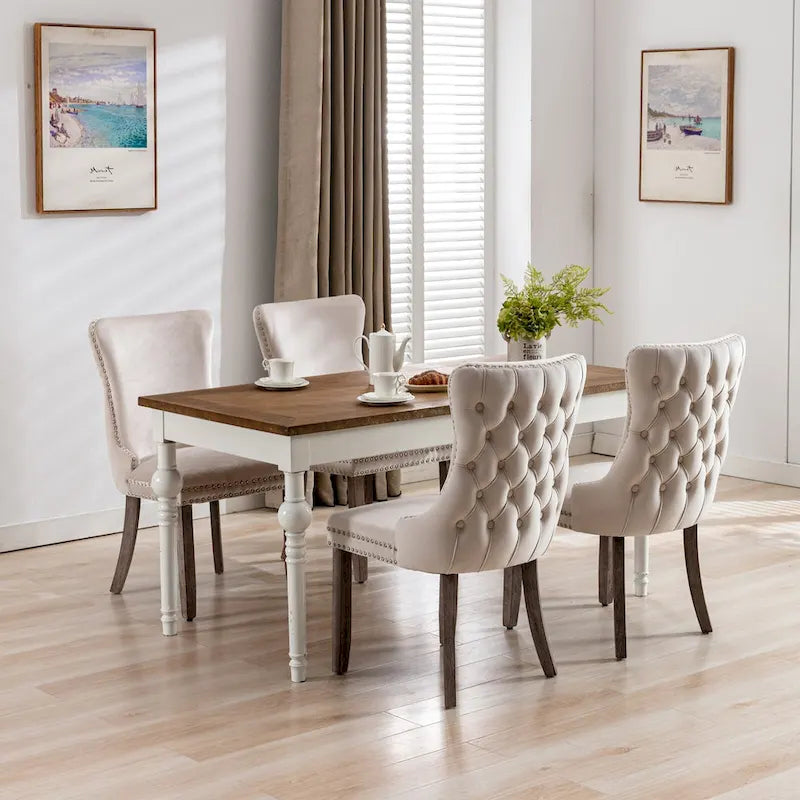 Velvet Upholstered Dining Chair with Wing Back Modern Kitchen Chair with Nailhead Trim Wood Frame Side Chair, Set of 2